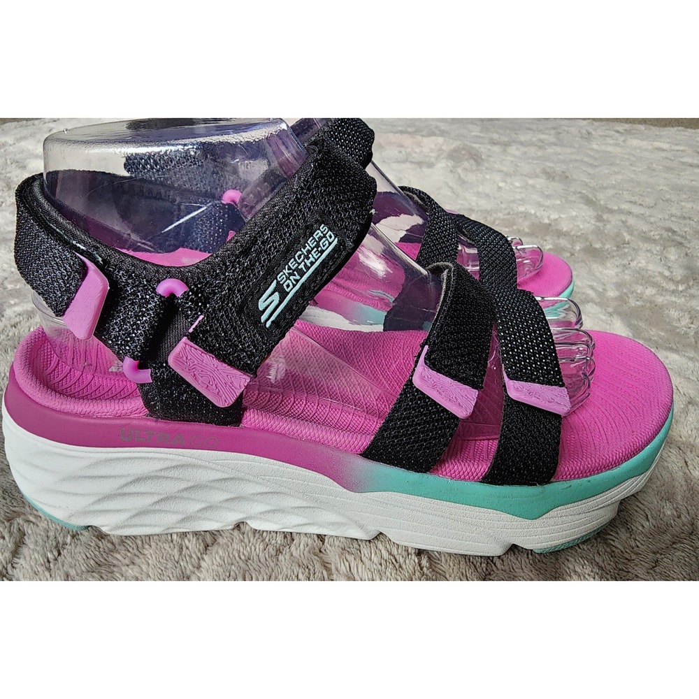 Skechers On-the-Go 600 Platform Sandals Womens 8 Black/Pink/Teal Ultra Go